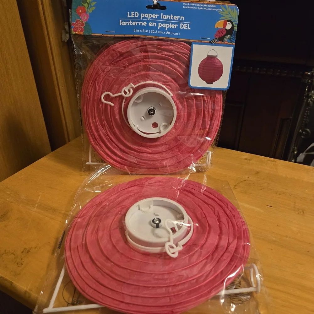 LED Pink Paper Lanterns Set of 4 New